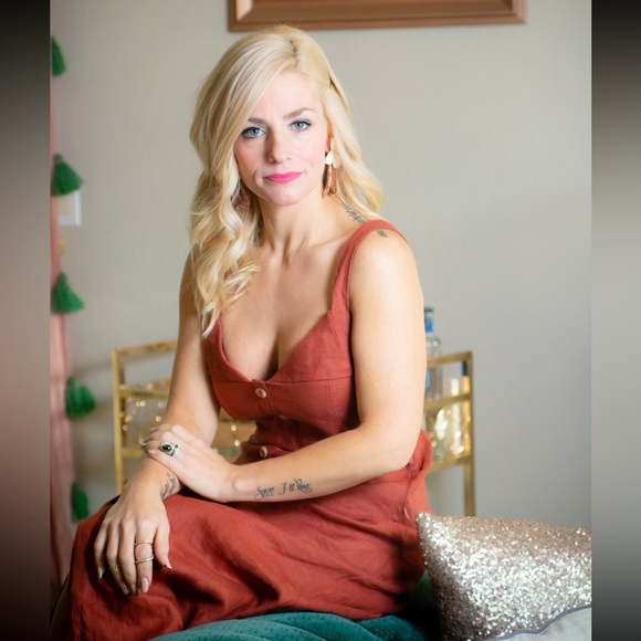 Dusty Rose button up midi dress with tie bust - Picture 6 of 6